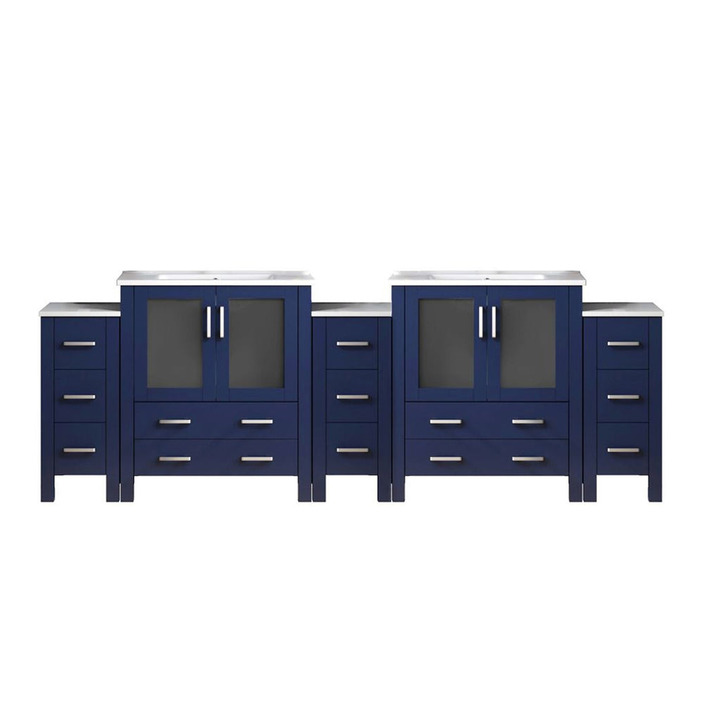 English Elm Navy Double Bath Vanity 108" W With White Ceramic Top, Soft-Close Drawers & Ample Storage Space B2731S00620