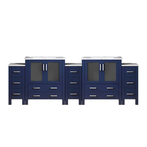 English Elm Navy Double Bath Vanity 108" W With White Ceramic Top, Soft-Close Drawers & Ample Storage Space B2731S00620