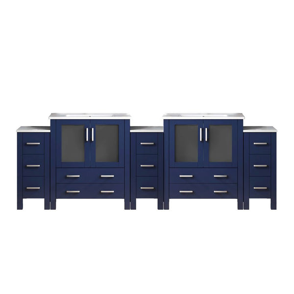 English Elm Navy Double Bath Vanity 108" W With White Ceramic Top, Soft-Close Drawers & Ample Storage Space B2731S00620