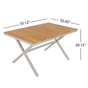 English Elm Teak Solid Wood Rectangular Outdoor Dining Table with Powder Coated Steel X Legs N770P385226B