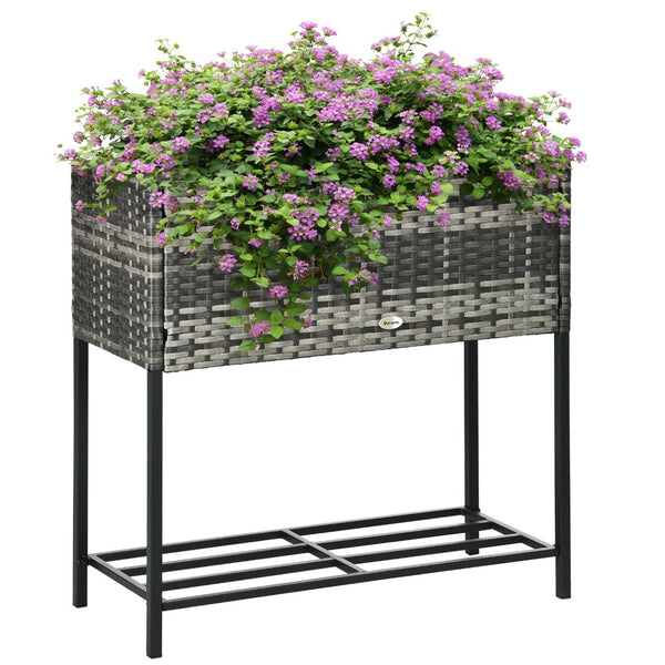 English Elm Outsunny Elevated Garden Bed With Rattan Wicker Design, Tool Shelf, Portable Planter For Herbs & Veggies W2225P200466-GIGA