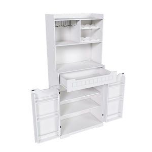 English Elm White Buffet Cabinet with Hutch 70" Tall Modern Farmhouse Sideboard | 2 Drawers, Barn Doors, Coffee Bar, Sturdy Storage W2700P300564