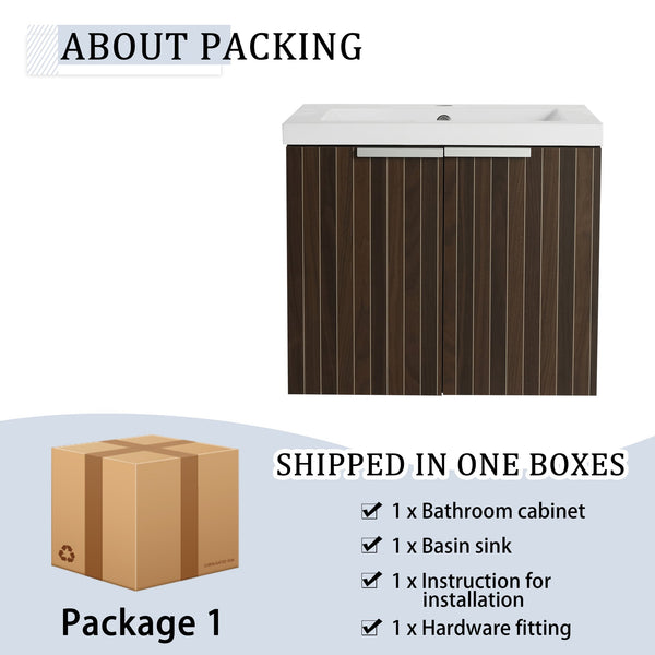English Elm 60 Inch Soft Close Doors Bathroom Vanity Set With Stylish Resin Sink & Ample Storage Solutions W999S00260