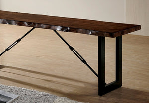 English Elm 1pc Industrial Bench with Live Edge Walnut Seat, U-Shape Metal Base & Chain-Link Accent, Rustic Modern Dining B2741P366064