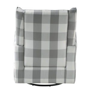 English Elm Grey Rolled Arm Swivel Glider Chair with Wingback Plaid Upholstery, Removable Covers, Elegant Comfort B062P186522