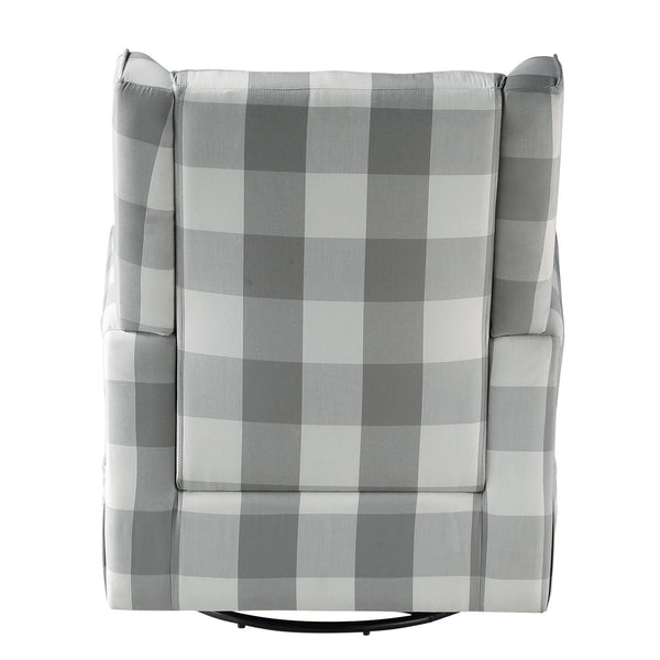 English Elm Grey Rolled Arm Swivel Glider Chair with Wingback Plaid Upholstery, Removable Covers, Elegant Comfort B062P186522