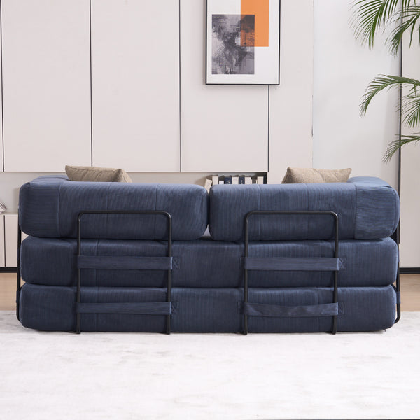 English Elm Folding Sofa Bed with Corduroy Cover, 78.5" Convertible Futon Couch, No-Assembly Foam Spring Mattress, Compact Sleeper for Living Room Blue W2915P276732
