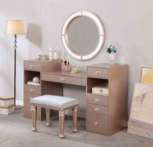 English Elm Glam Elegant Vanity Set with LED Mirror, Plush Stool, Ample Storage, Felt-Lined Drawers, Chic Finish Rosy 23 L x 18 W x 40 H B2741S00680