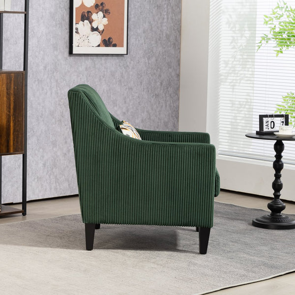 English Elm COOLMORE Modern Accent Chair with Corduroy Upholstery, Solid Wood Frame, Supportive Dual Pillows for Cozy Living Spaces Emerald W395P195360
