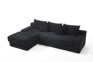 English Elm Memory foam L-shaped compression sofa bed with corduroy upholstery, modular no-assembly design, cloud comfort and space-saving functionality for apartments and home theaters Black W2959S00008