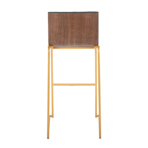 English Elm Mason Mara 30" Gold Barstools – Set Of 2 With Walnut Wood & Grey Faux Leather For Stylish Comfort B202P222246