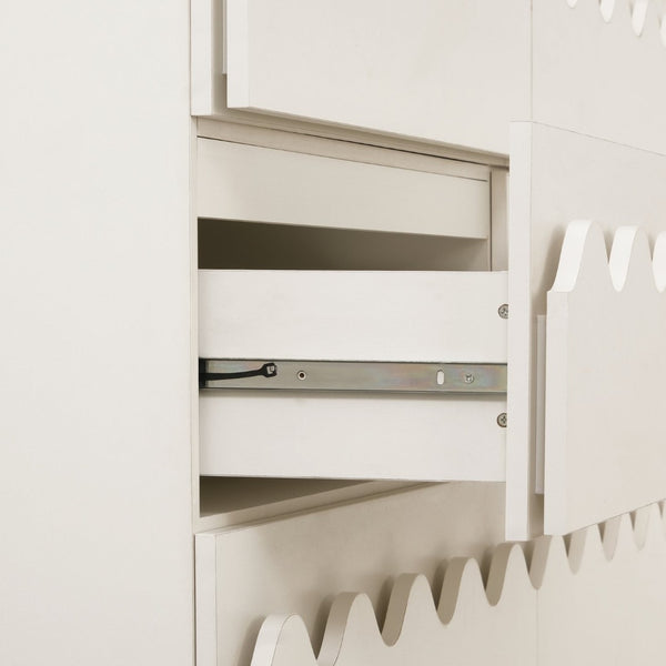 English Elm 60" Wave Front Six Drawer Dresser Sculptural Engineered Wood Media Console for Bedroom Ivory N739S0000011W