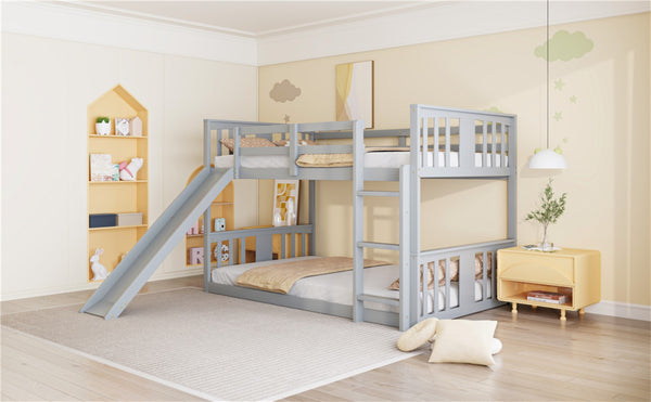 English Elm Twin Over Kids Bunk Bed with Slide Ladder Pine Frame White Finish LT000108AAE-1
