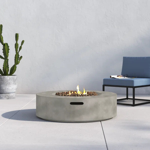 English Elm 12" Fiber Reinforced Concrete Outdoor Fire Pit Table with Electronic Ignition, Lava Rock, Durable Design Grey B120P204593