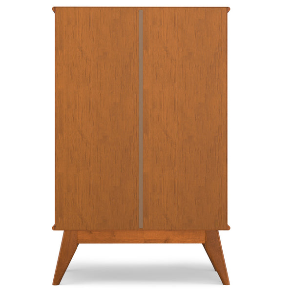 English Elm Draper Teak Mid Century Bar Cabinet – Solid Rubberwood, Wine & Stemware Storage, Drop-Down Worktop B136P203490