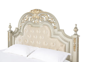 English Elm Lyon Tufted Faux Leather King Bed with Carved Finials in a Champagne Glam Frame B078S00601