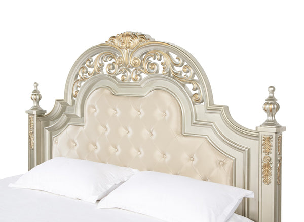 English Elm Lyon Tufted Faux Leather King Bed with Carved Finials in a Champagne Glam Frame B078S00601