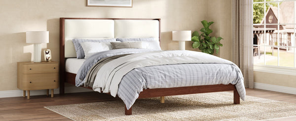 English Elm Solid Wood Queen Platform Bed Velvet Tufted Headboard Architectural Slat Design Espresso N7090000742P