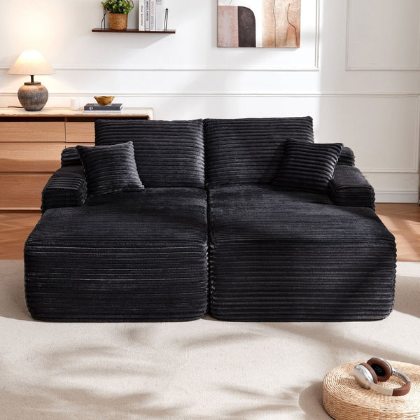 English Elm 75" Cloud Sectional with Double Chaise Deep Seat Plush Upholstered Modern Lounge Sofa W3975S00057