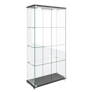 English Elm Modern Tempered Glass Display Cabinet With Led Lights - 2-Door, 4-Shelf Antique Style For Home & Retail W241S00055