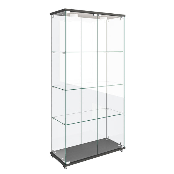 English Elm Modern Tempered Glass Display Cabinet With Led Lights - 2-Door, 4-Shelf Antique Style For Home & Retail W241S00055