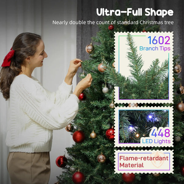 English Elm 6ft Prelit App Controlled Christmas Tree with 448 Led Lights and 1602 Branch Tips T3971P412459