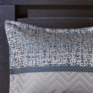 English Elm 7 Piece Jacquard Comforter Set Rhapsody Queen – Elegant Grey & Blue Stripe Design, Embroidered Pillows, Machine Washable Navy 23.62 L x 18.9 W x 14.96 H B03597212