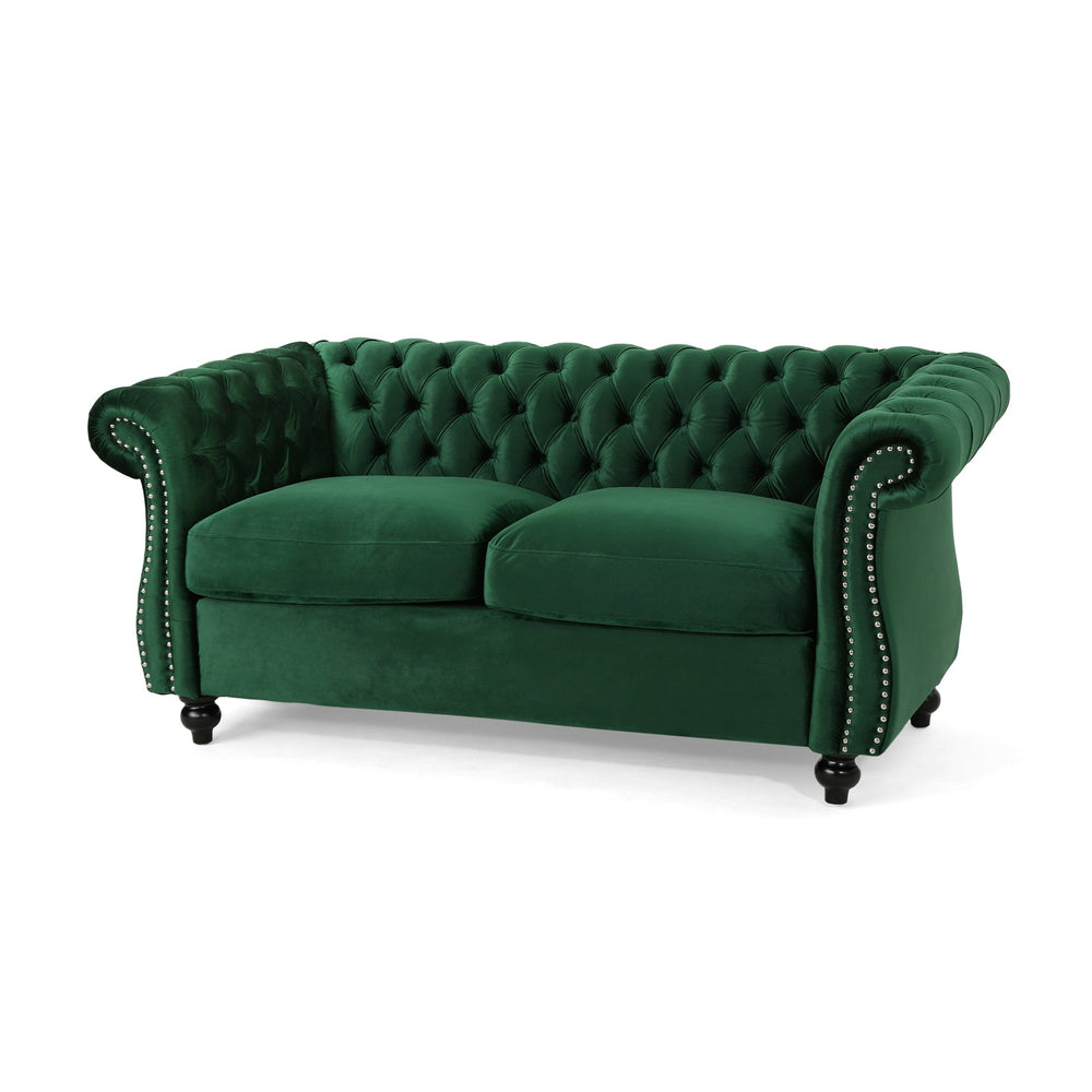 English Elm Christopher Knight Home® - LOVESEAT Plush Velvet Tufted Diamond Stitch with Nailhead Trim and Scrolled Arms for Luxe Comfort Emerald 63045.00NVLTEMD