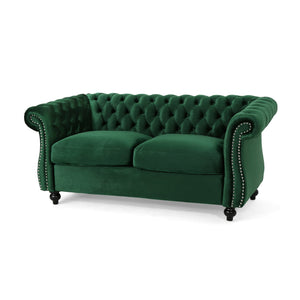 English Elm Christopher Knight Home® - LOVESEAT Plush Velvet Tufted Diamond Stitch with Nailhead Trim and Scrolled Arms for Luxe Comfort Emerald 63045.00NVLTEMD