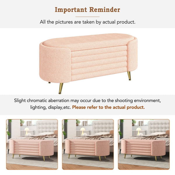 English Elm Modern Boucle Tufted Storage Ottoman Bench with Gold Legs for Bedroom or Entryway Pink N719P305628P