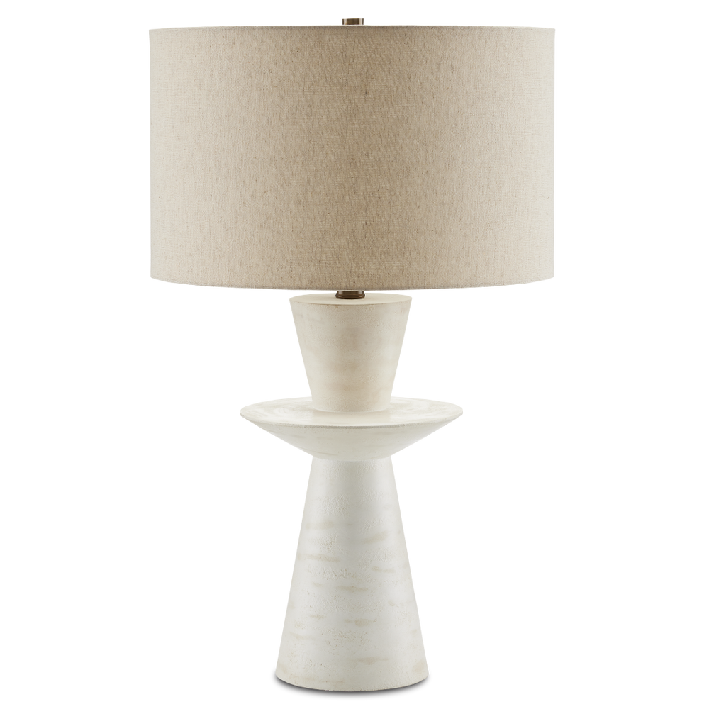Cantata White Table Lamp - Mid-Century Modern Design with Distressed Finish & Linen Shade Elegance