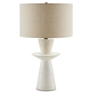 Cantata White Table Lamp - Mid-Century Modern Design with Distressed Finish & Linen Shade Elegance