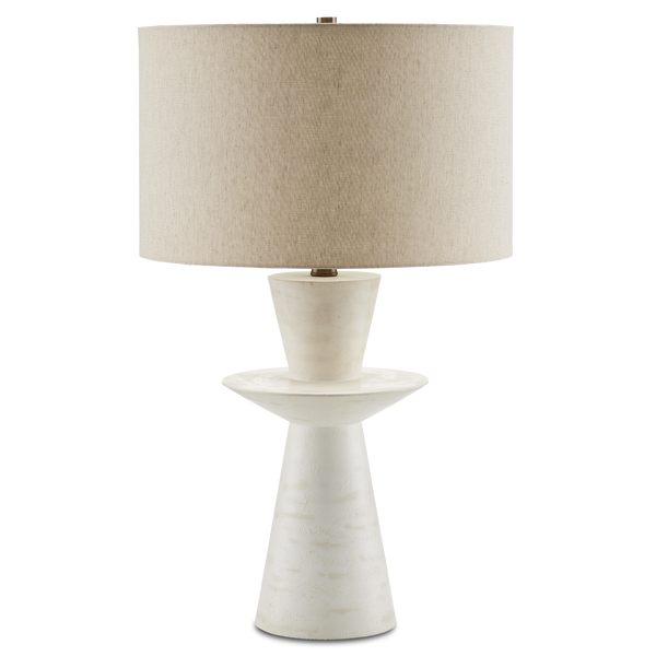 Cantata White Table Lamp - Mid-Century Modern Design with Distressed Finish & Linen Shade Elegance