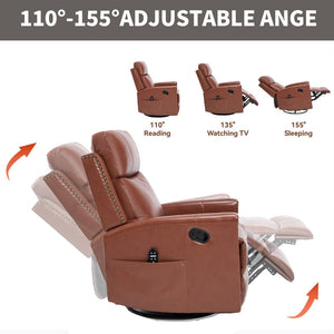 English Elm Red Genuine Leather Swivel Rocker Recliner with Massage Heat for Living Room W1803P323709