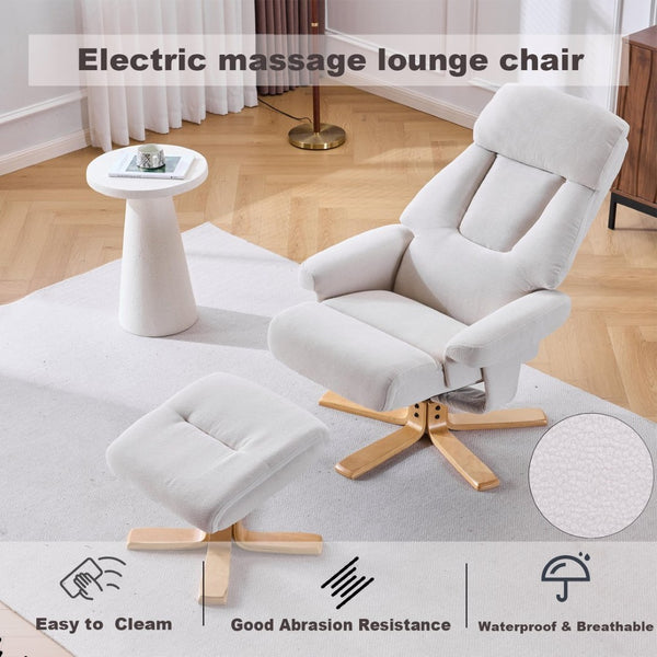 English Elm Black Pu Leather Swivel Accent Chair with Ottoman Heated Massage Wood Base Lounge W3248P464442