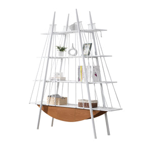 English Elm Sailboat-Inspired Industrial 4-Tier Bookshelf with Drawer — Nautical MDF & Metal Display Rack for Home Decor White W2317P253454