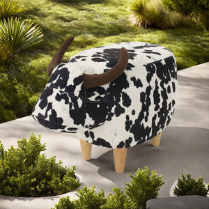 English Elm Christopher Knight Home® - Animal Cow Ottoman with Velvet Horns and Birch Legs — Whimsical Fabric Footstool for Cozy Décor White+Black 61391.00BWC