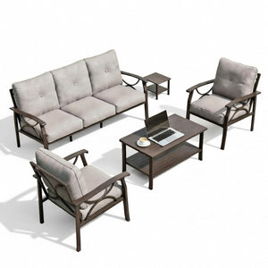 English Elm 5-piece Outdoor Conversation Set with Steel Frame Weather Resistant Cushions Patio Seating Gray B082S00128