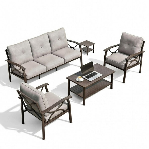 English Elm 5-piece Outdoor Conversation Set with Steel Frame Weather Resistant Cushions Patio Seating Gray B082S00128