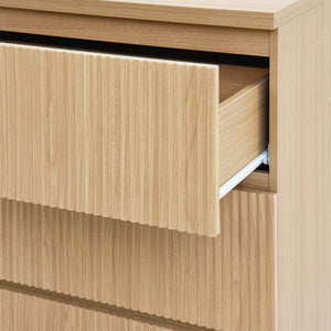 English Elm 6 Drawer Storage Cabinet Natural - 6-Drawer Wide Dresser with Wavy Panel, Handless Modern Organizer for Bedroom W409P263831