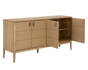 Sunpan Etienne Sideboard - Elegant Design with Antique Brass Handles and Unique Wood Character for Your Home Rustic Oak