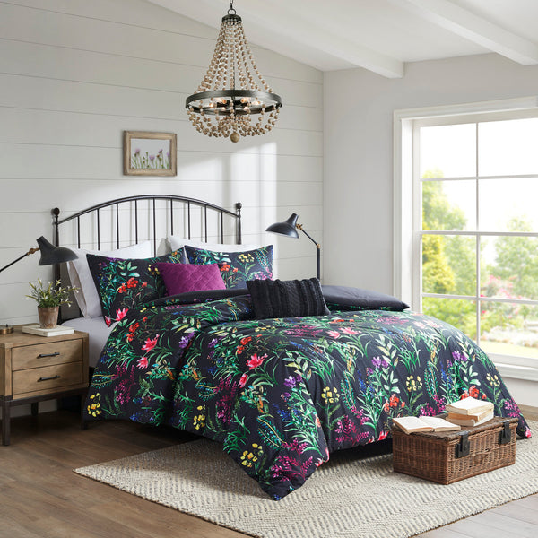 English Elm 5 Piece Tasha Comforter Set Full/Queen with Botanical Floral Print, Hypoallergenic Plush Filling, Antimicrobial Protection Multicolor 13.39 L x 18.5 W x 9.45 H B035128906
