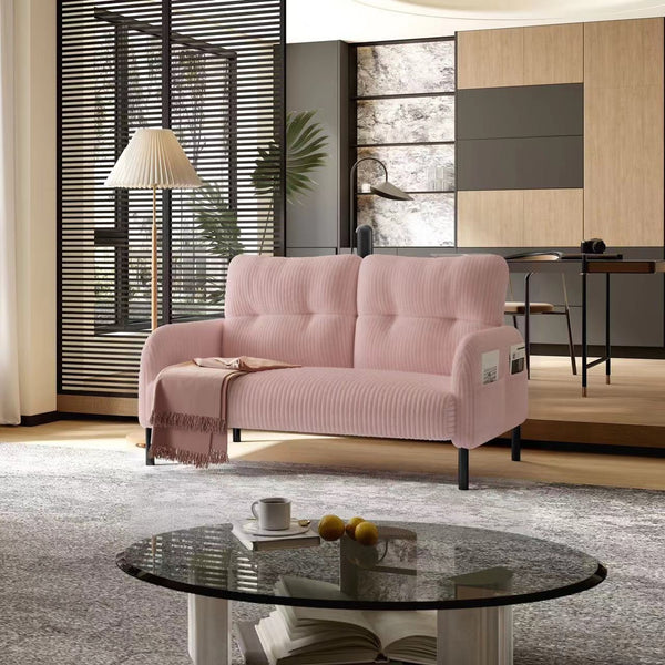English Elm UNITED Corduroy Double Sofa with Ergonomic Support, High-Rebound Springs, Side Pockets, 500lb Capacity Pink W1568P307267