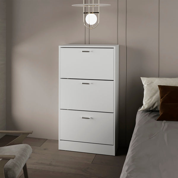 English Elm White Slim Shoe Rack Vertical Organizer with 3 Flip-Down Compartments, Space-Saving Melamine Storage Cabinet (45.4" H x 24.8" W) B062P389900