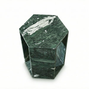 English Elm Genuine Solid Marble Hexagonal Pedestal End Table Polished Stone for Modern Living Green W1696P407999