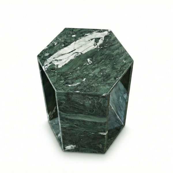 English Elm Genuine Solid Marble Hexagonal Pedestal End Table Polished Stone for Modern Living Green W1696P407999