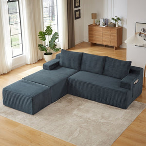 English Elm U-shaped Modular Cloud Sectional Corduroy Sofa Deep Seat Sleeper for Living Room W2339S00107