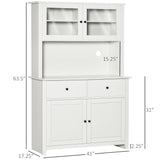 English Elm Homcom 63.5" Kitchen Buffet With Hutch, Pantry Storage Cabinet With 4 Shelves, Drawers, Framed Glass Doors, Open Microwave Countertop, Antique White