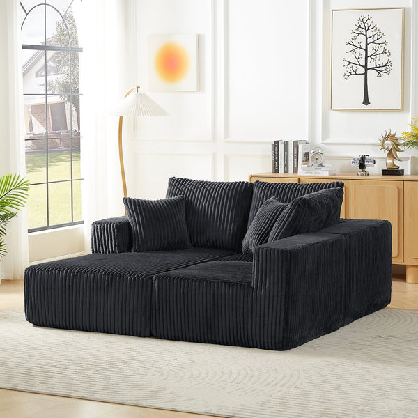 English Elm Modular Sectional Sofa - Cloud-Like Comfort In Dark Grey Corduroy | No Assembly, 4-Seater Design W2339S00049