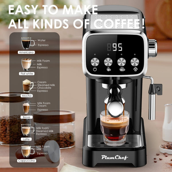English Elm 20bar Slim Espresso Machine with Steam Wand Cup Warmer and 43oz Detachable Tank W1002P414529